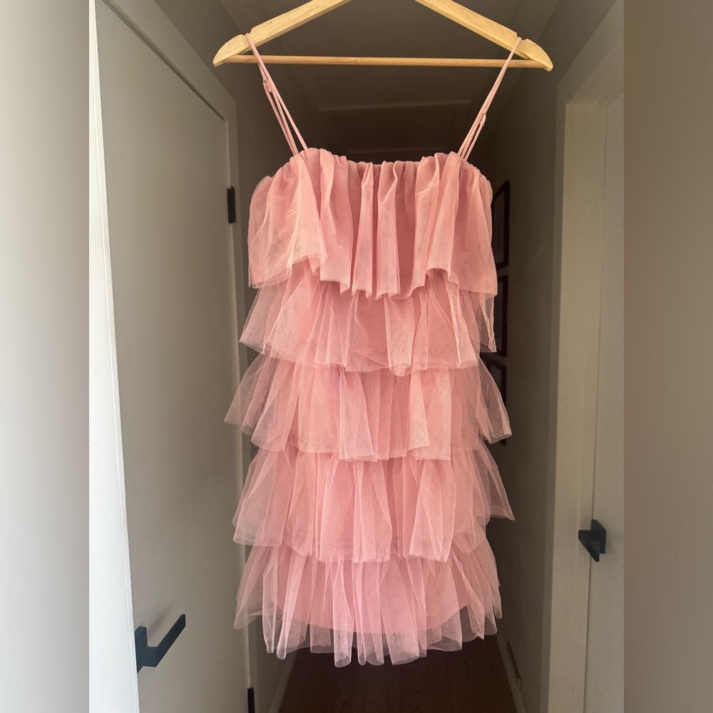 More To Come Millie Pink Ruffle Tulle Tiered Dress Sz XS Revolve NWT - Picture 5 of 9